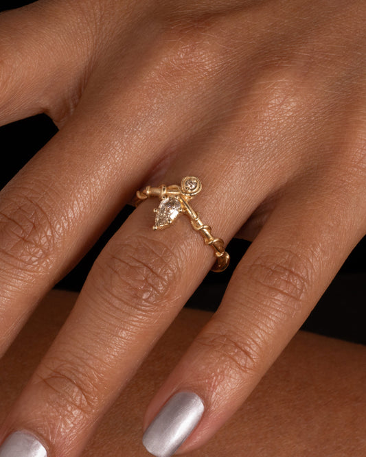 Diadem Diamond Ring — two-stone ring worn on a hand.
