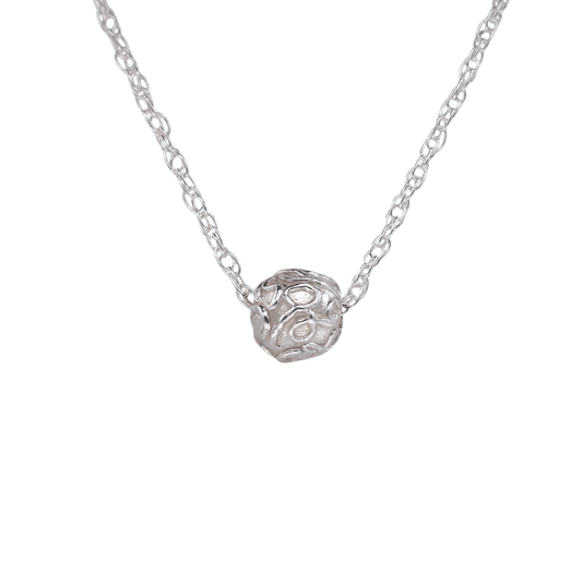 Circular Thoughts Silver — A sterling-silver oval pendant with raised scrolling relief is joined to an irregular open-link chain.