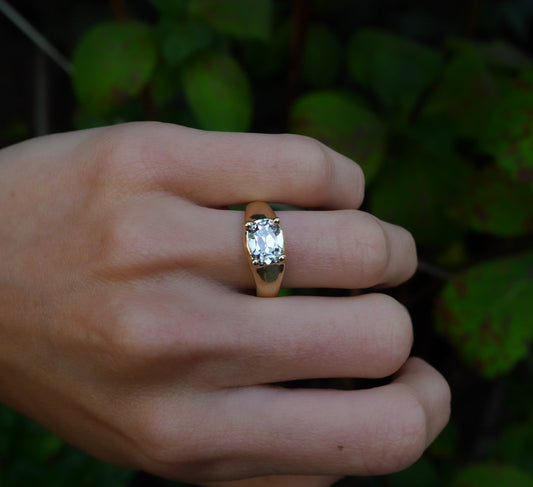 Heirloom Ring — worn alone on a hand outdoors.